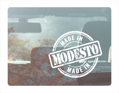 Made in Modesto California white decal sticker