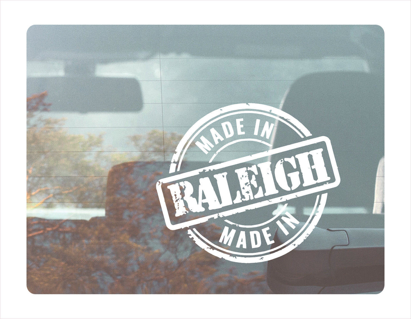 Made in Raleigh North Carolina white decal sticker