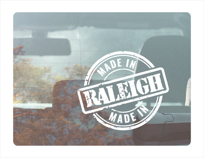 Made in Raleigh North Carolina white decal sticker