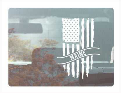 Maine Flag Usa White Decal Sticker