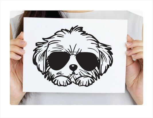 Maltese Glasses Black Vinyl Decal Sticker