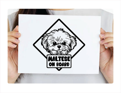 Maltese on board Black Vinyl Decal Sticker