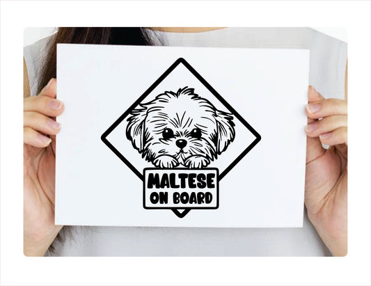 Maltese on board Black Vinyl Decal Sticker