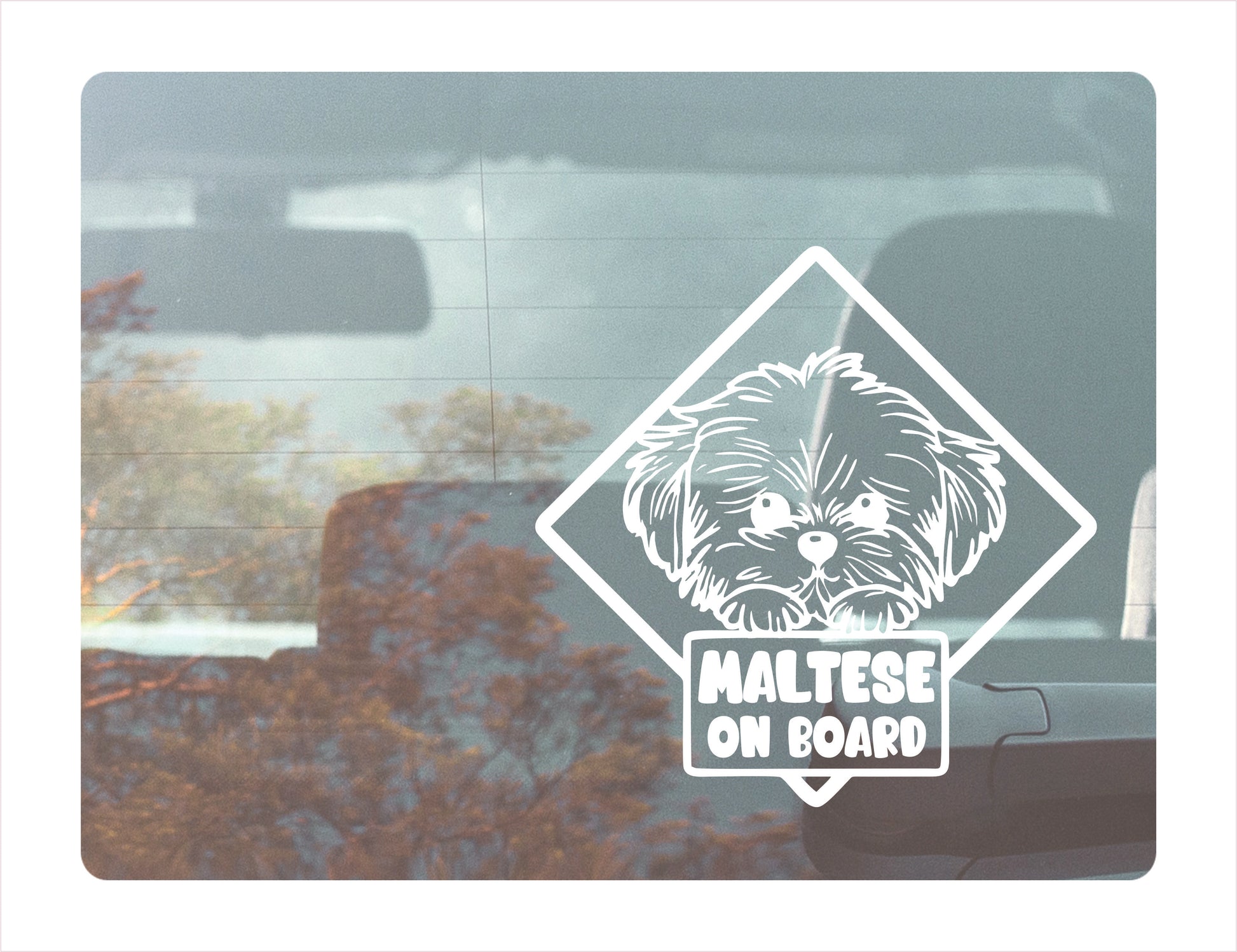 Maltese on board White Vinyl Decal Sticker
