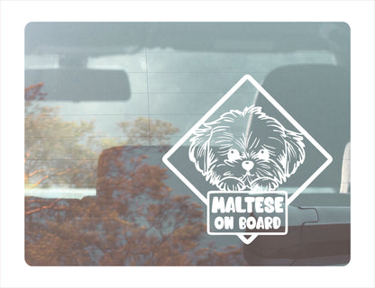 Maltese on board White Vinyl Decal Sticker