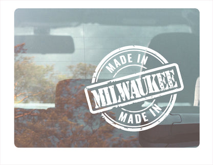 Made in Milwaukee Wisconsin USA white decal sticker