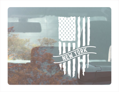 New York Flag Usa White Decal Sticker