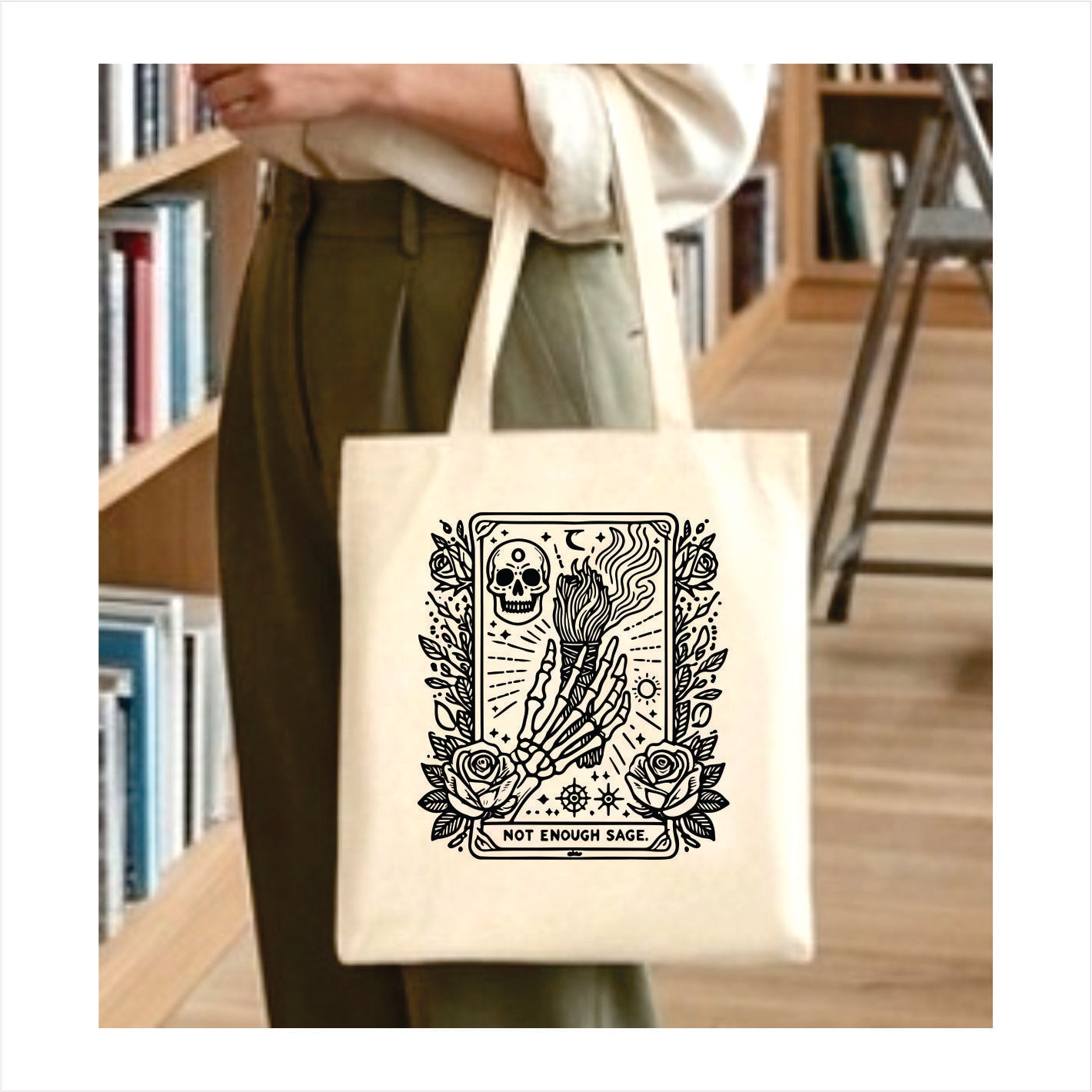 Not enough sage skull gothic tote bag 1