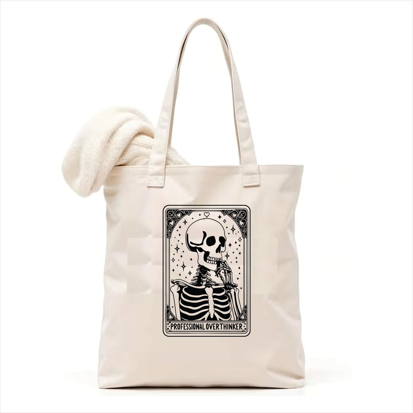 Overthinker Skull tarot tote bag 3