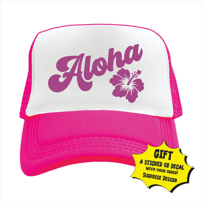 Aloha Hawaiian Flower Trucker Hat Cap