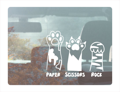 Paper Scissors Rock Cat Paw White Vinyl Decal Sticker