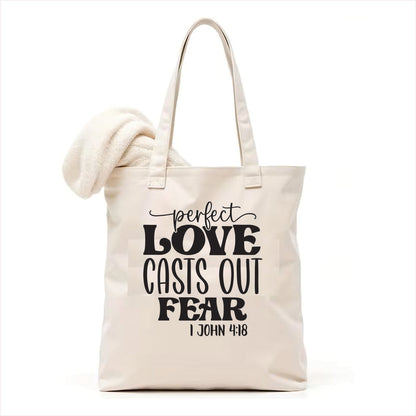 Perfect love casts out fear canvas tote bag 2