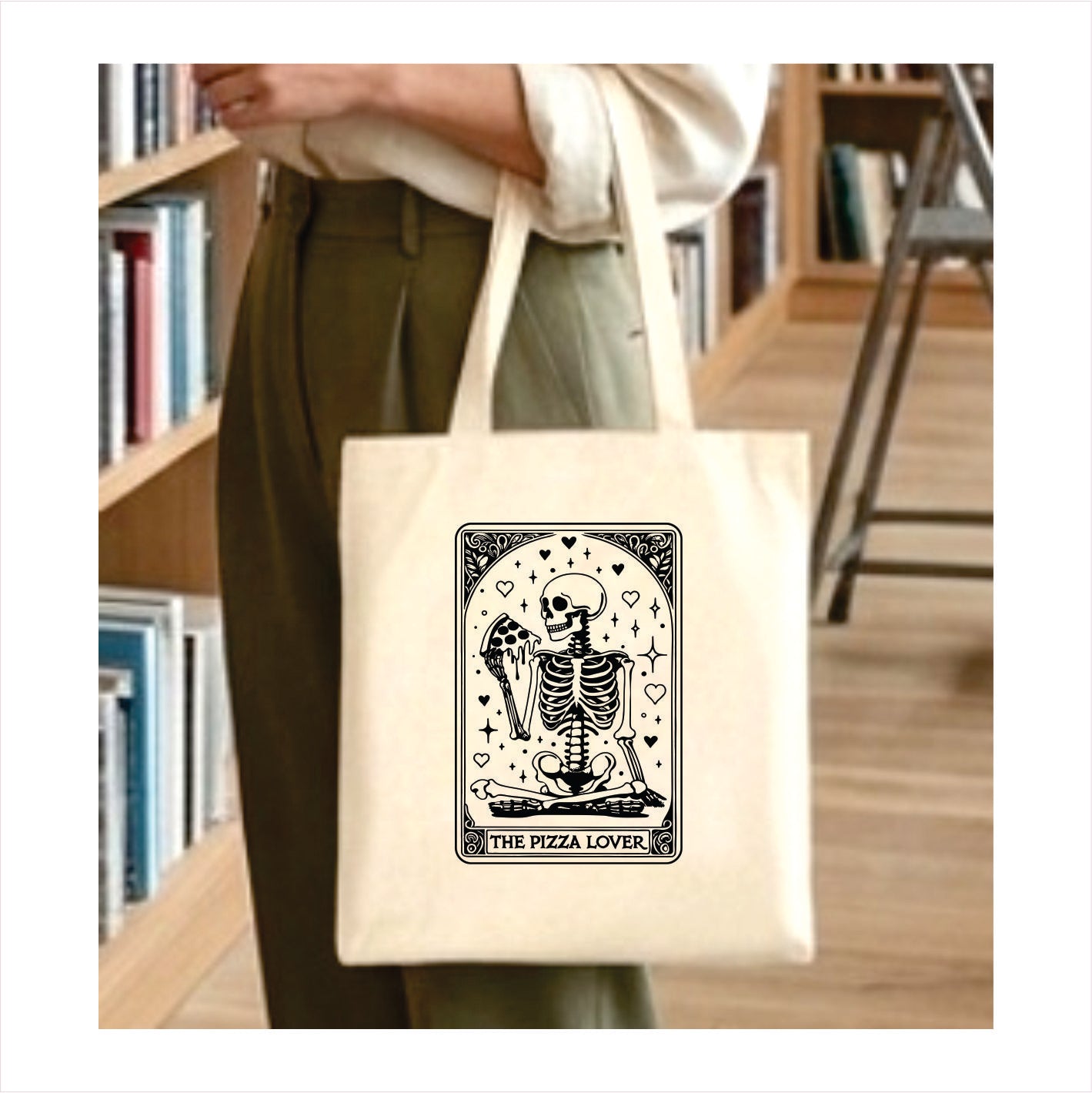 Pizza lover Skull tarot tote bag 1