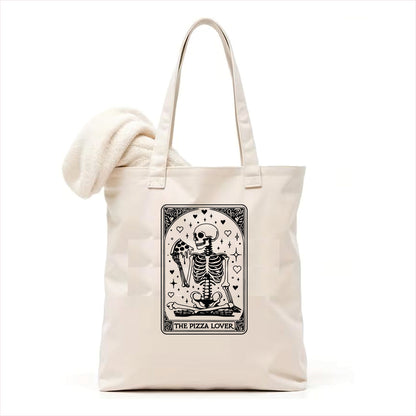 Pizza lover Skull tarot tote bag 3
