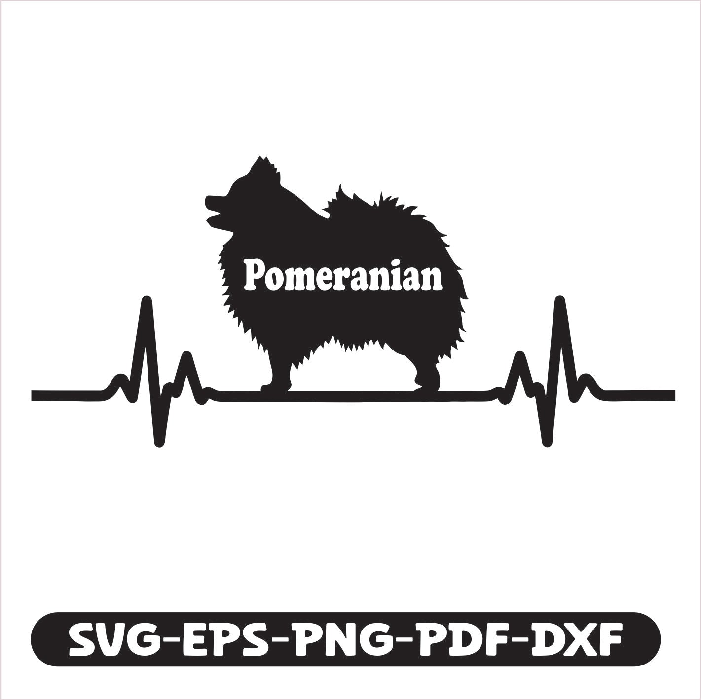 Pomeranian Heart Line Pulse SVG EPS PNG PDF DXF Cutting File