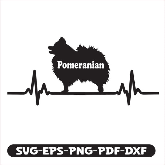 Pomeranian Heart Line Pulse SVG EPS PNG PDF DXF Cutting File