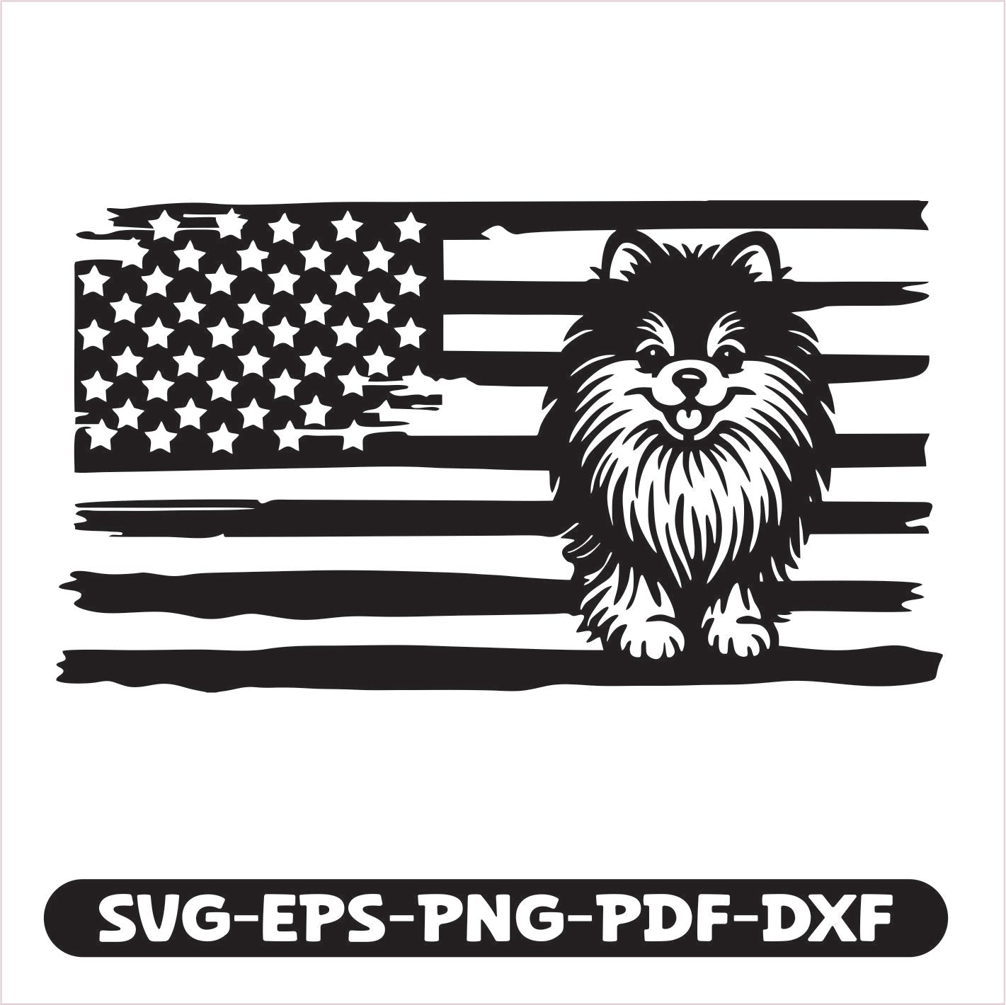 Pomeranian Dog USA SVG EPS PNG PDF DXF Cutting