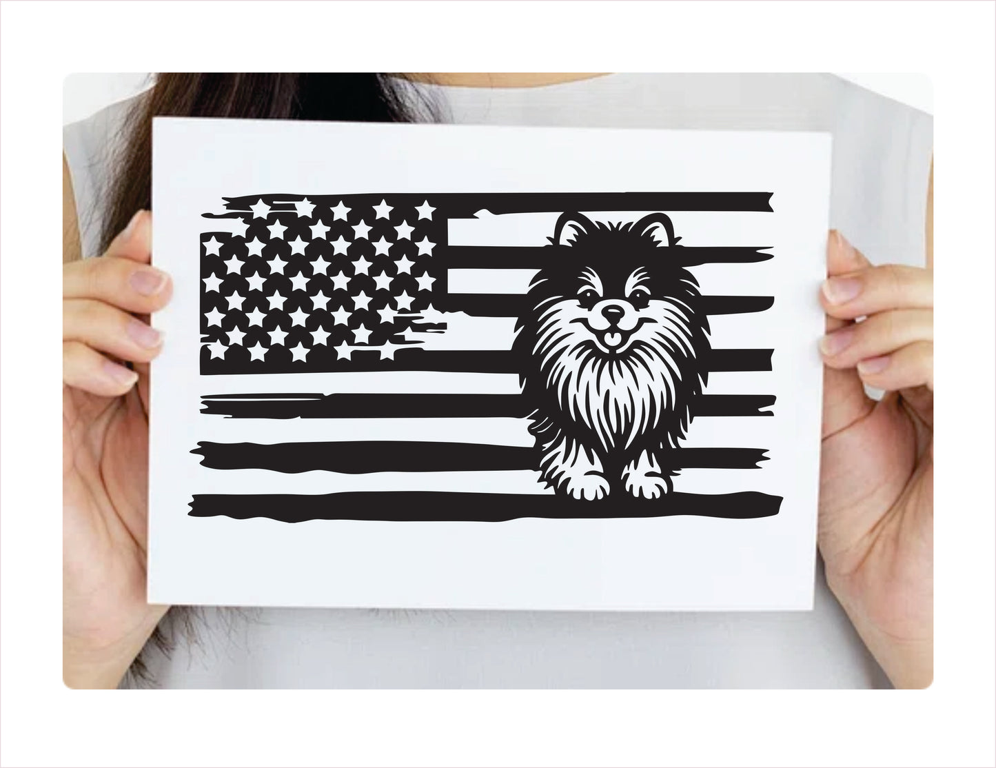 Pomeranian Dog USA Black Decal Sticker