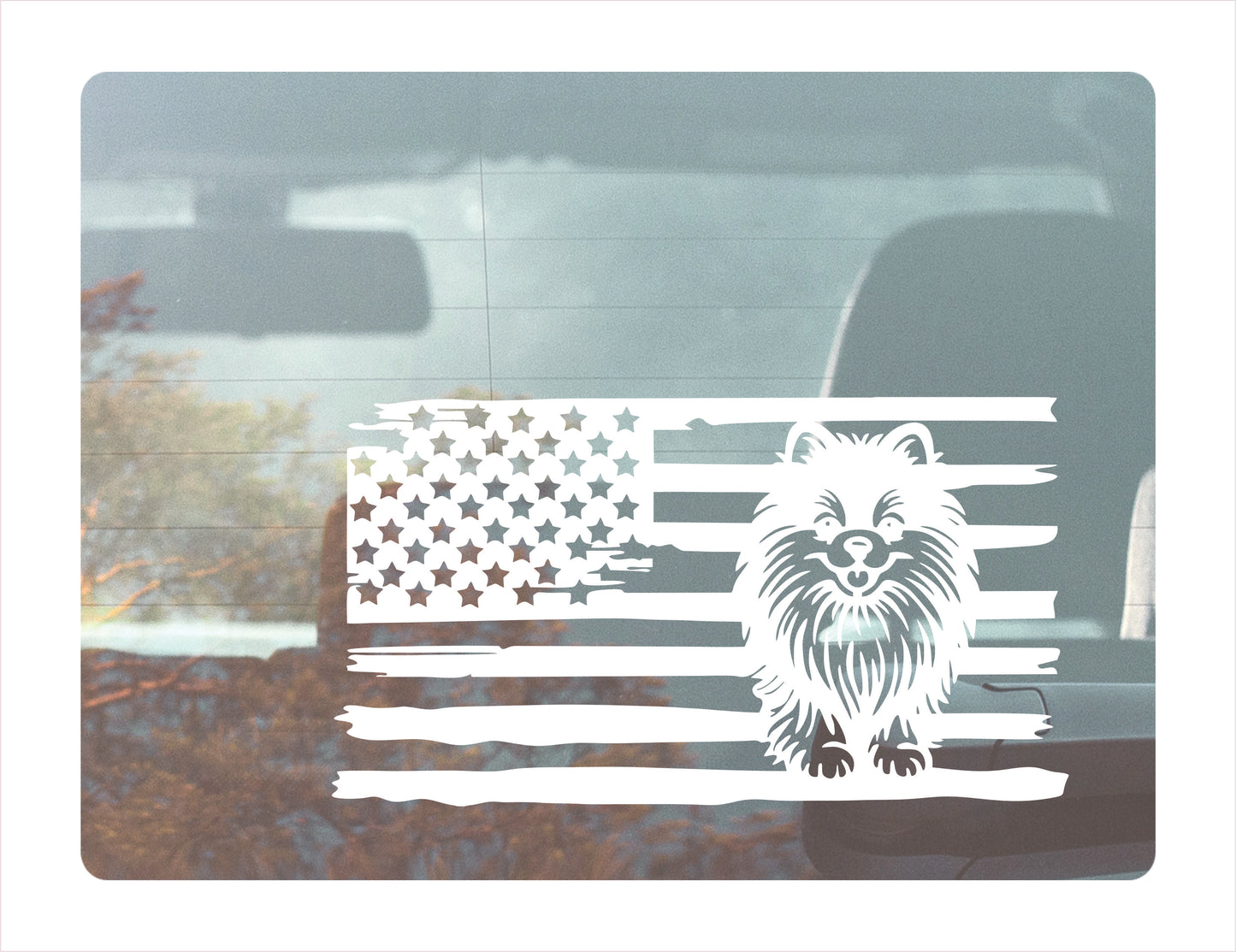 Pomeranian Dog USA White Decal Sticker