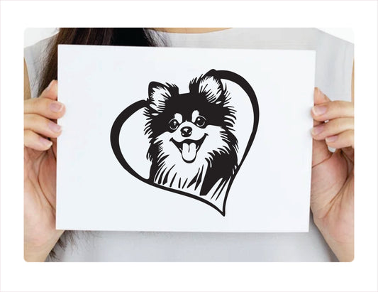 Pomeranian Dog Heart Black Decal Sticker