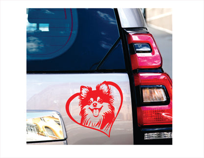 Pomeranian Dog Heart Red Decal Sticker