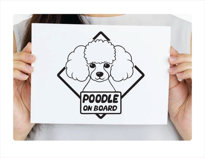 Poodle on board Black Vinyl Sticker Decal