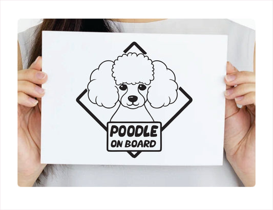Poodle on board Black Vinyl Sticker Decal
