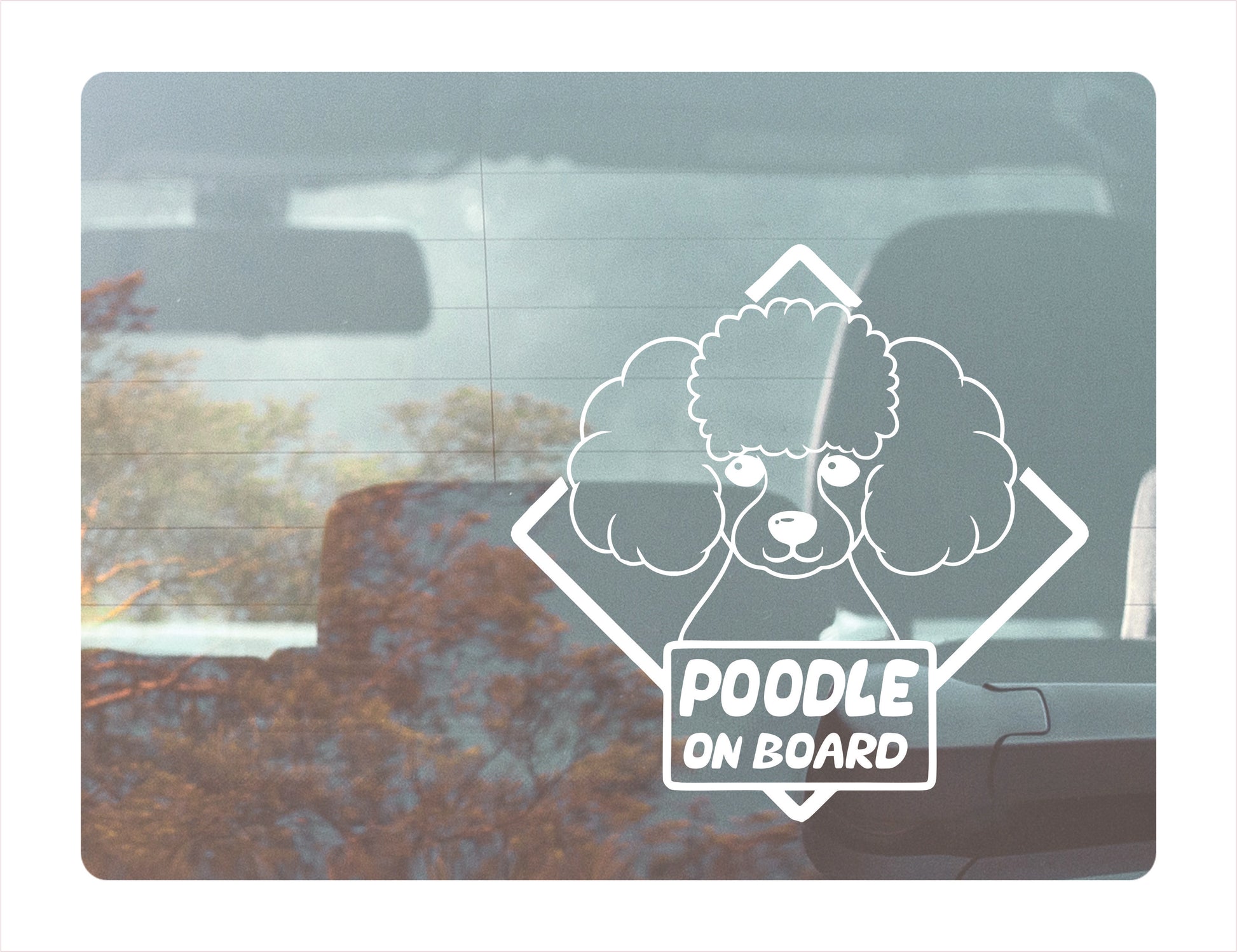 Poodle on board White Vinyl Sticker Decal