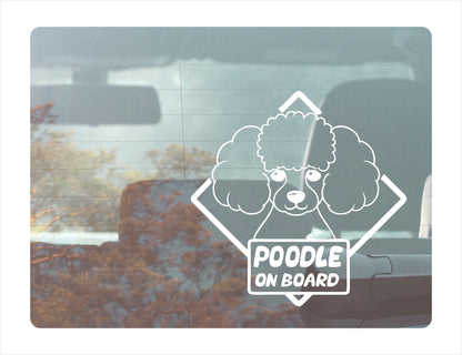 Poodle on board White Vinyl Sticker Decal