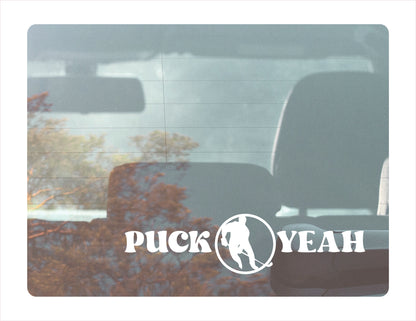 Puck Yeah Hockey White Decal Sticker
