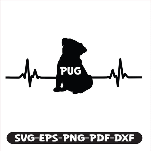 Pug Heart Line Pulse SVG EPS PNG PDF DXF Cutting File