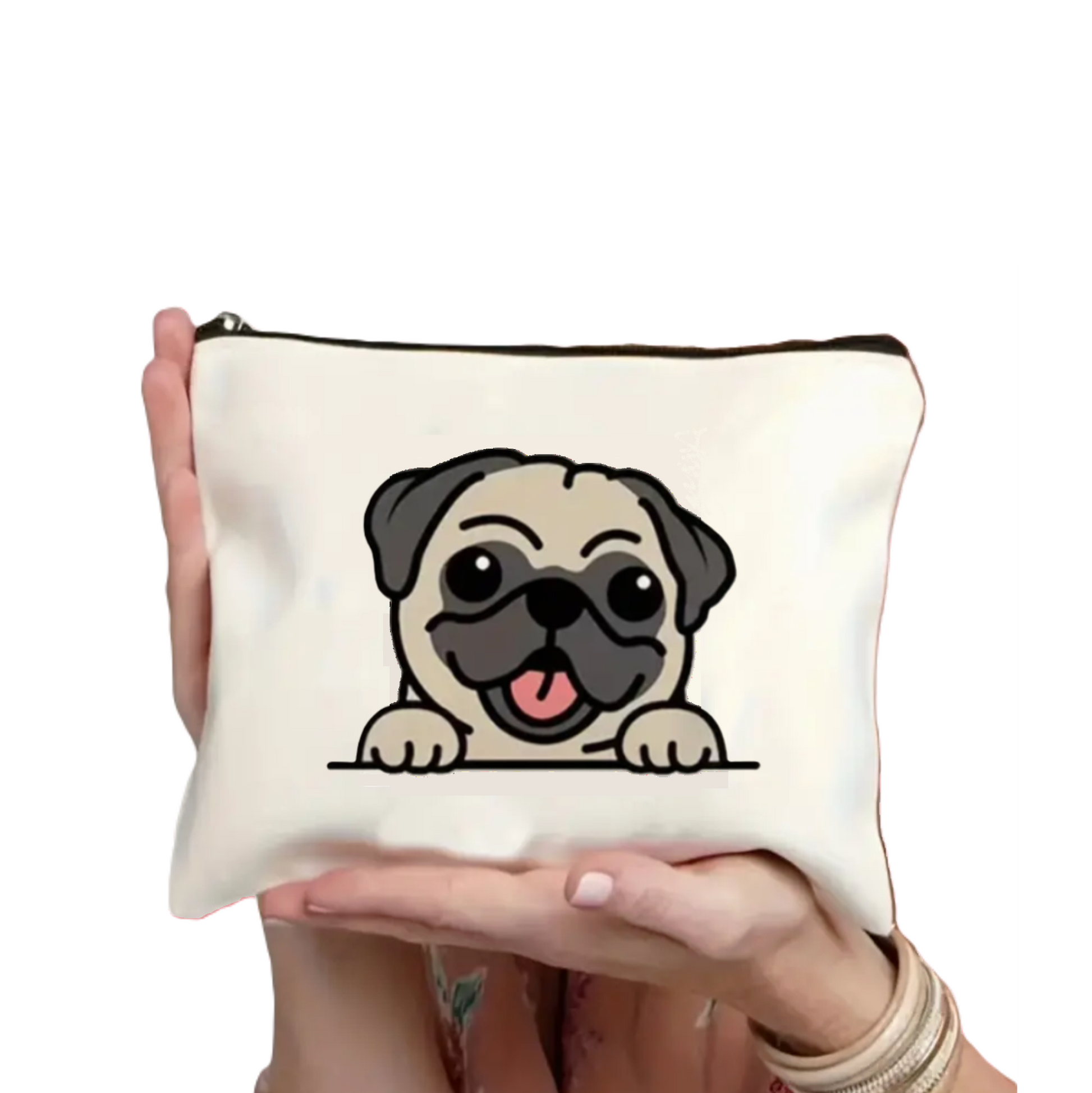 make up bag or pencil case with a pug design