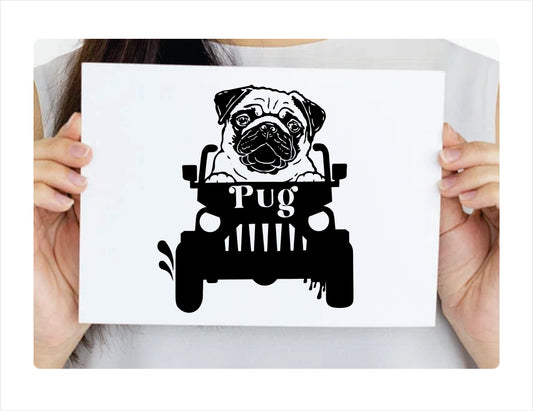 PUG DOG Offroad JEEP Vinyl Decal Sticker FREE shipping