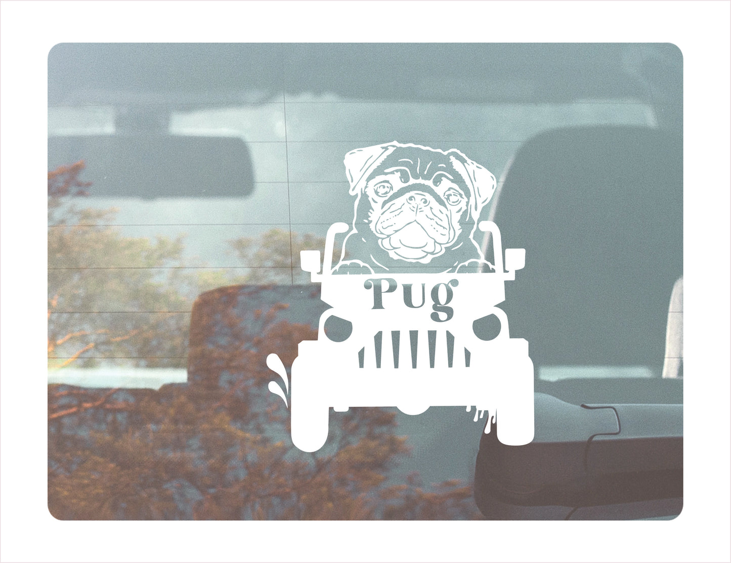 PUG DOG Offroad JEEP White Vinyl Decal Sticker