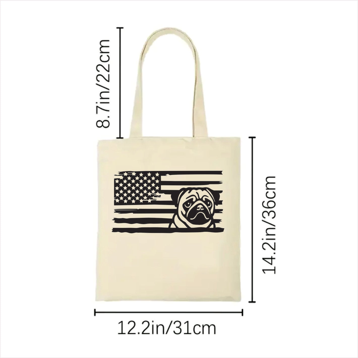 Pug dog tote bag usa 2