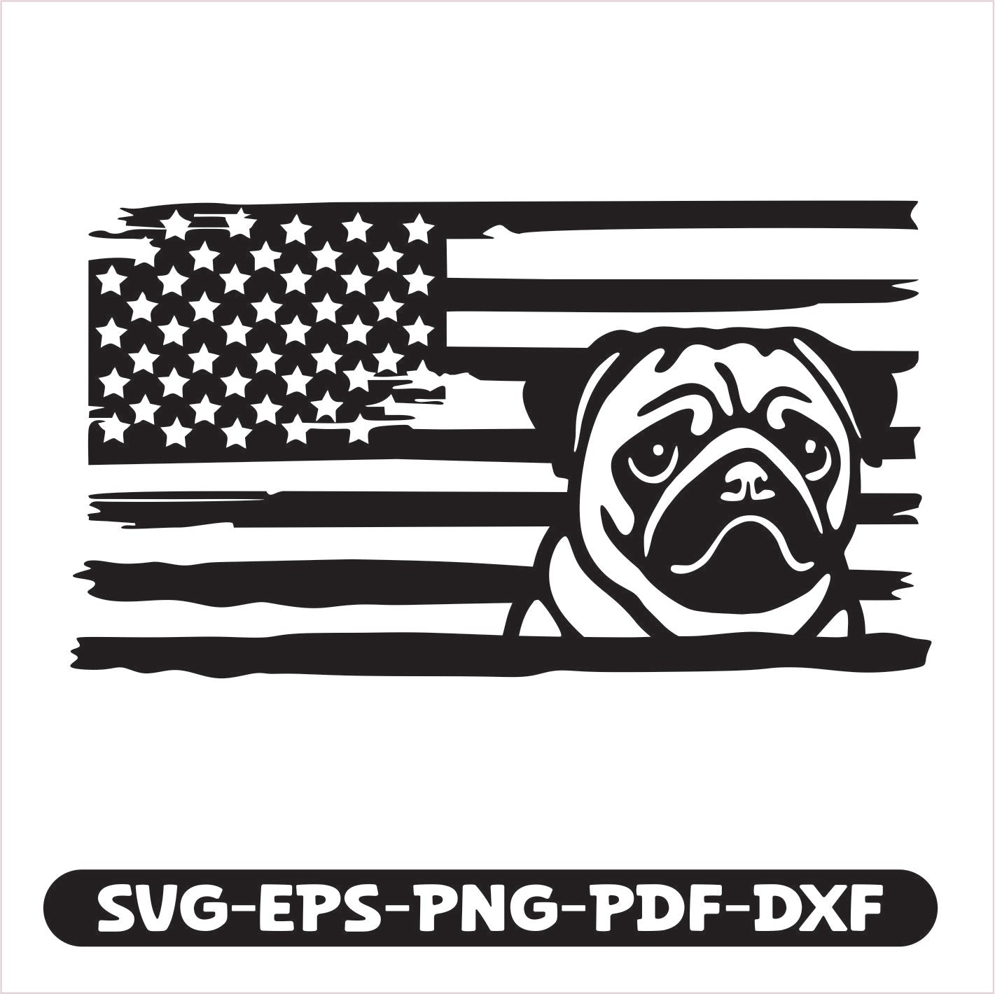 Pug Dog USA SVG EPS PNG PDF DXF Cutting