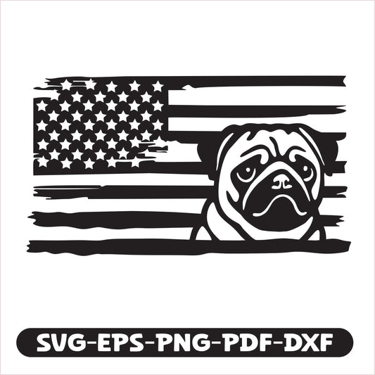 Pug Dog USA SVG EPS PNG PDF DXF Cutting