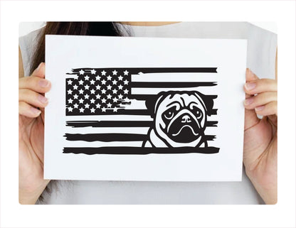 Pug Dog USA Black Decal Sticker