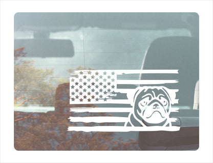 Pug Dog USA White Decal Sticker