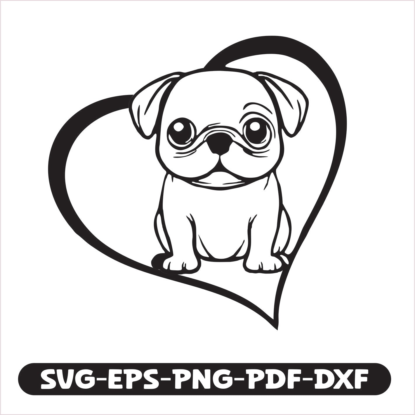 Pug Heart SVG EPS PNG PDF DXF Cutting