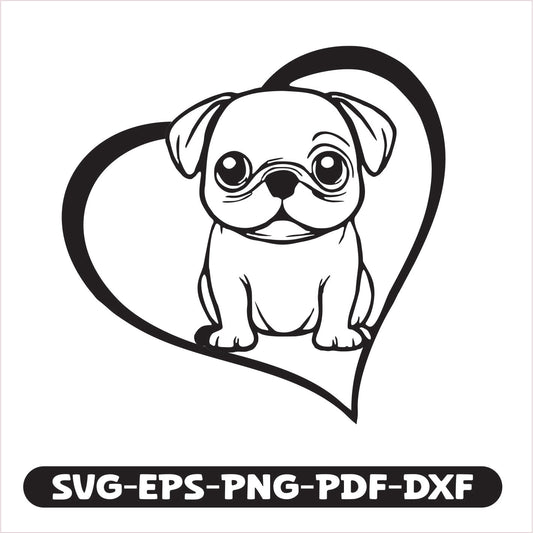 Pug Heart SVG EPS PNG PDF DXF Cutting
