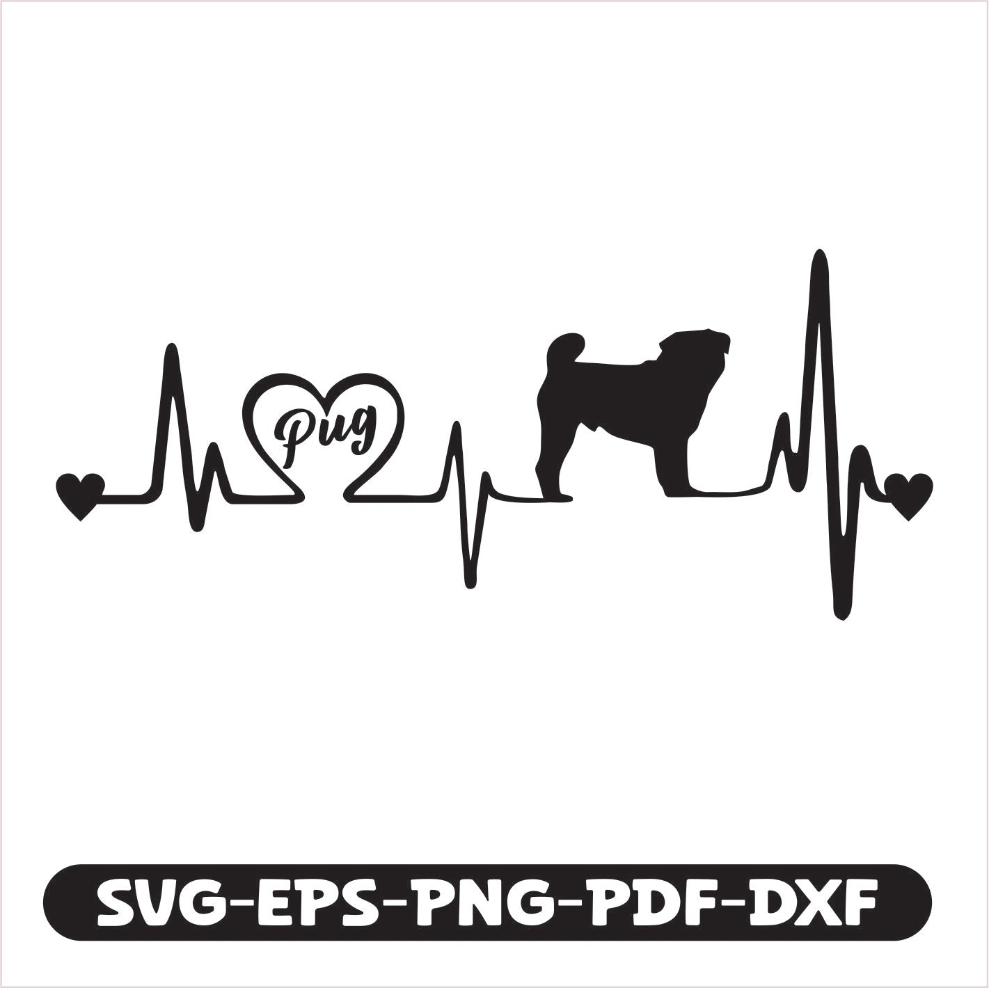 Pug Heartbeat SVG EPS PNG PDF DXF Cutting