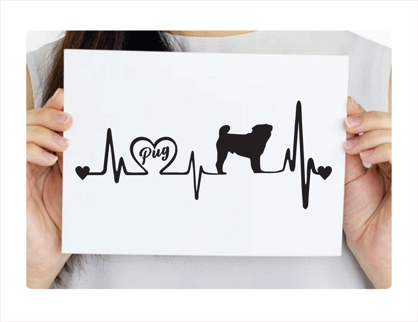 Pug Heartbeat Black Decal Sticker