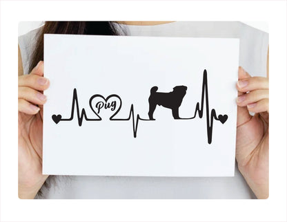 Pug Heartbeat Black Decal Sticker