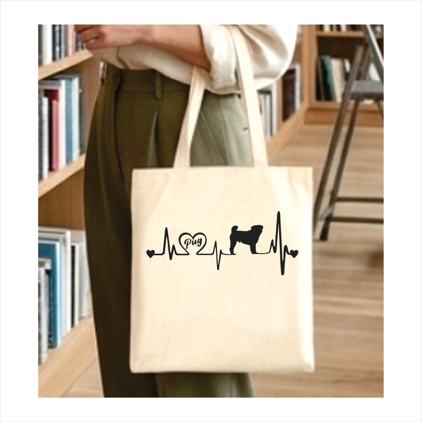 Pug heartbeat dog tote bag 1