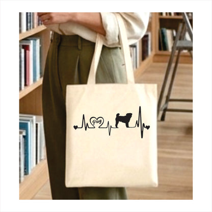 Pug heartbeat dog tote bag 1