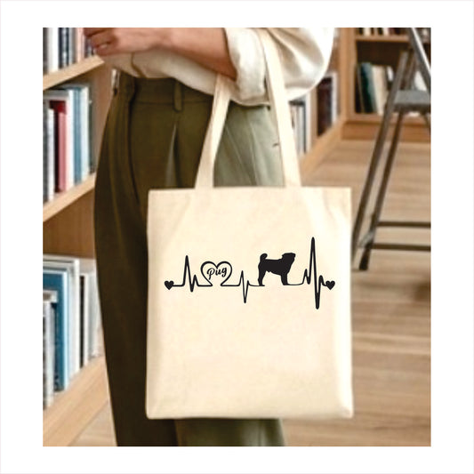 Pug heartbeat dog tote bag 1