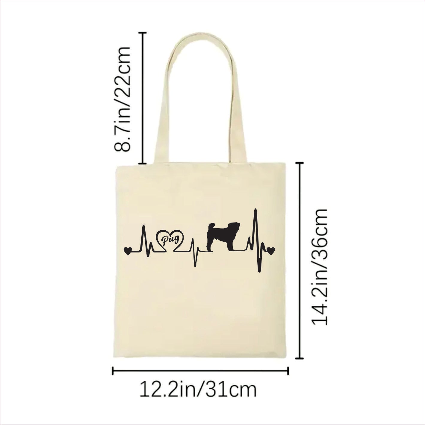 Pug heartbeat dog tote bag 2