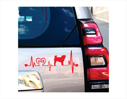 Pug Heartbeat Red Decal Sticker