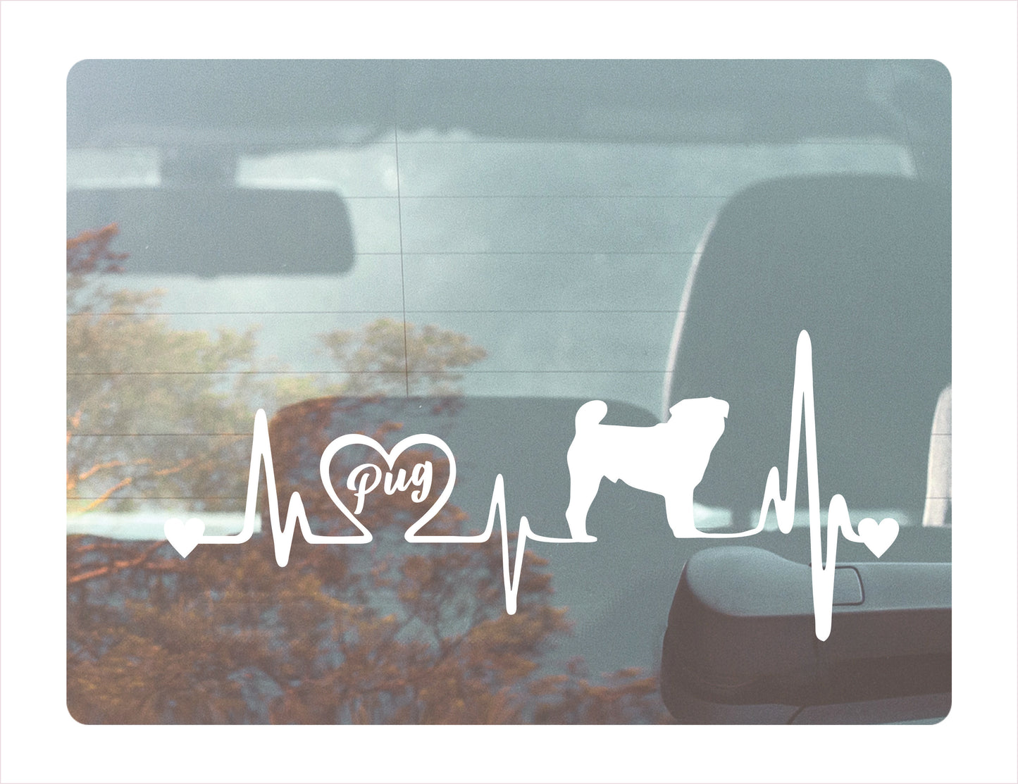 Pug Heartbeat White Decal Sticker